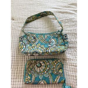 Vera Bradley Peacock floral small hobo bag and medium zip wallet retired pattern